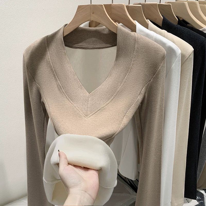 Women'S Fashion Tops - Plus Size Women V Neck Fleece