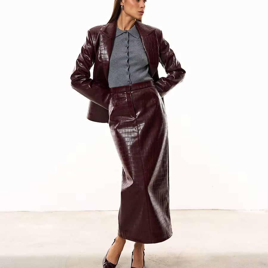 Women'S Fashion Kilt - IG Women Burgundy Croc Faux Leather