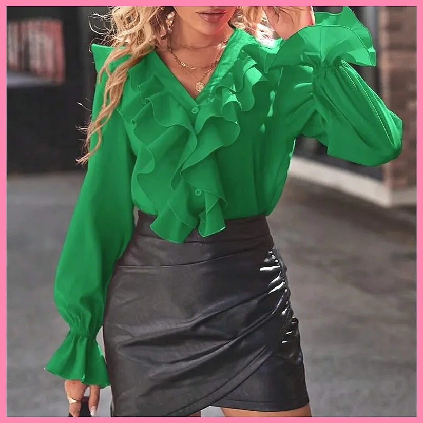 2025 Fashion V-Neck Ruffle Fla - Women'S Fashion Tops recension och pris