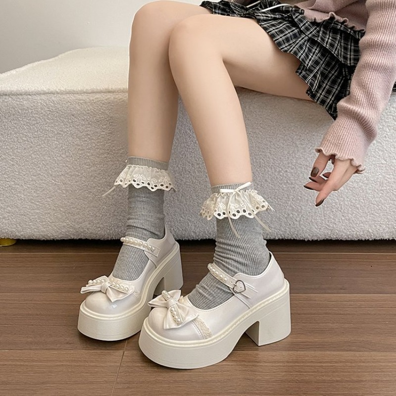 Retro Pearl Bow Knot Thick Bot - Women'S Fashion Kilt recension och pris