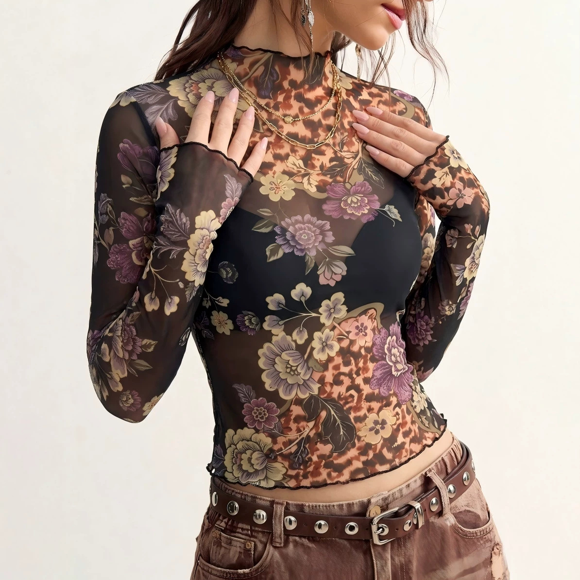 B 2026 Retro Flower Print See  - Women'S Fashion Tops recension och pris