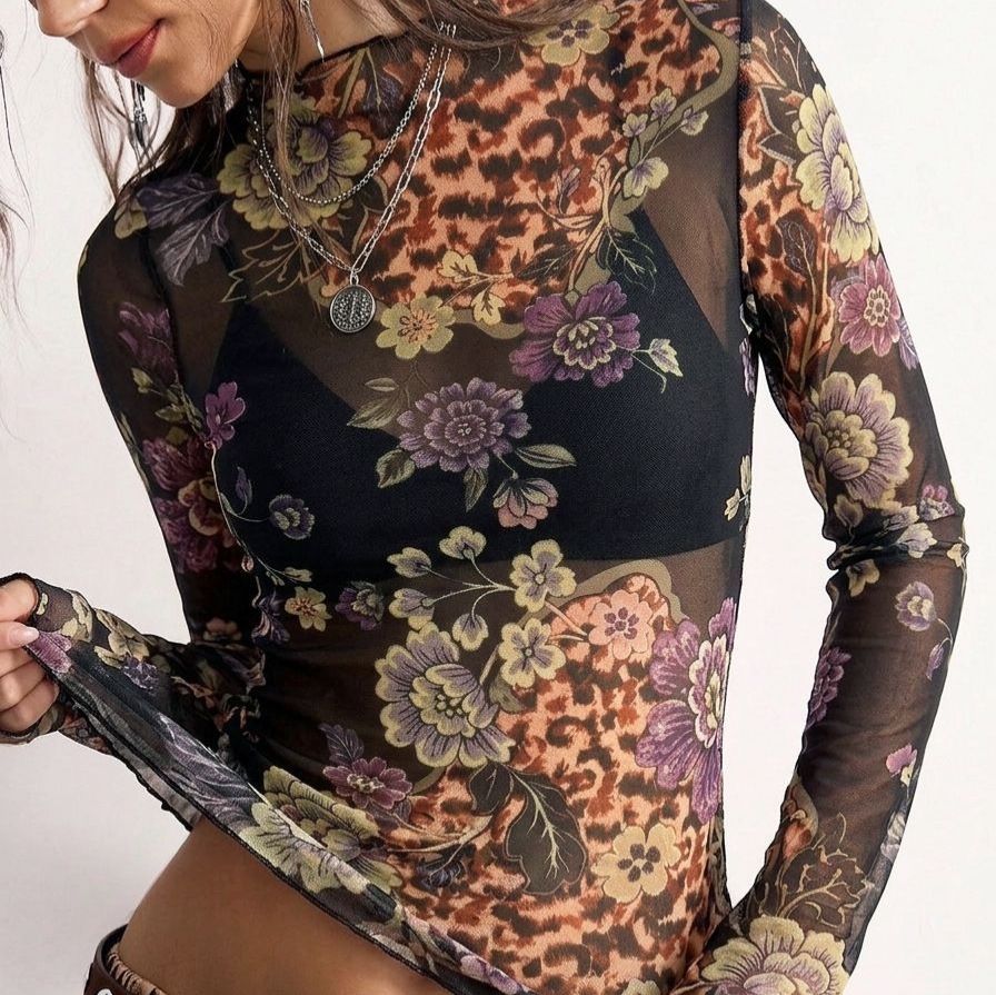 B 2026 Retro Flower Print See  - Women'S Fashion Tops recension och pris